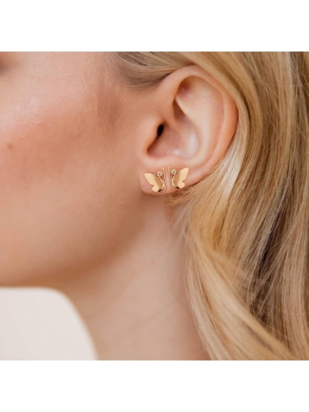 GOLD 14k Gold Plated 2pc Half Butterfly Stud Earrings